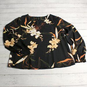 Worthington Women's Sheer Blouse Top Size M Black Floral Smocked